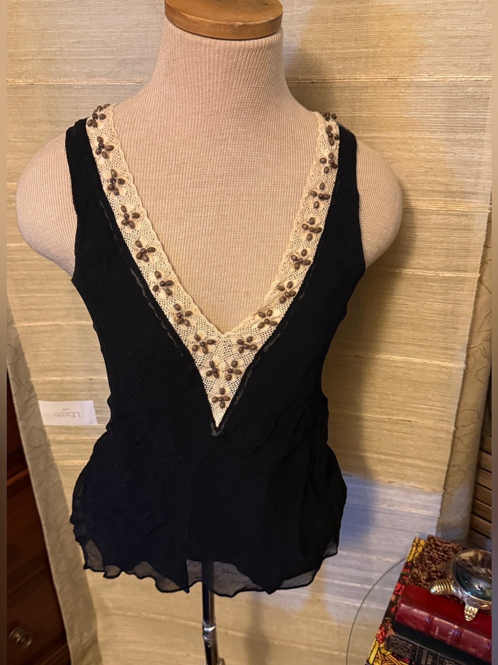 Black V-Neck Lace-Trimmed Camisole